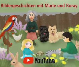 Hier geht's zu den Bildergeschichten von Marie und Koray bei YouTube © Stadtbücherei Langen