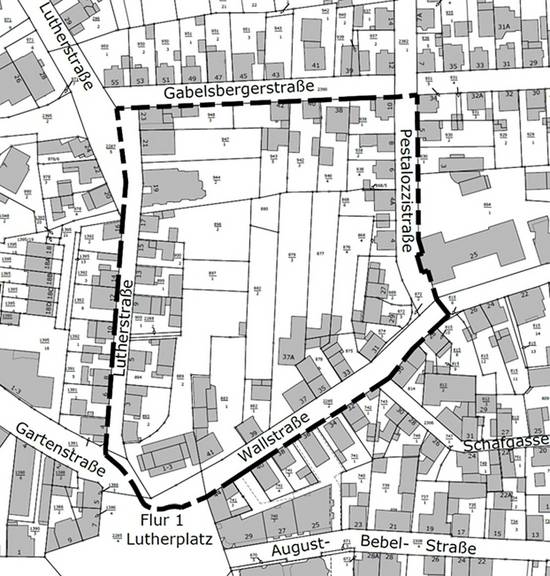 Karte BPlan 58 Quartier nördlich Lutherplatz und Wallstraße